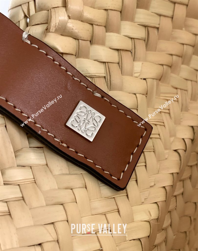 Loewe Small Basket bag in raffia straw and calfskin Brown 2024 8004 (Ys-240418067)