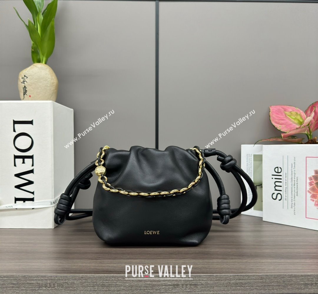 Loewe Mini Flamenco Purse bag in mellow nappa lambskin Black 2024 412342 (Ys-240418077)