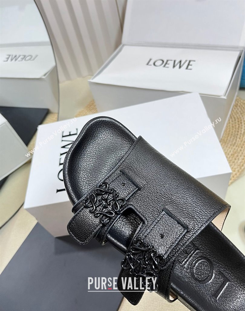 Loewe Ease Slide Sandals in Lambskin Black 2024 0506 (MD-240506103)
