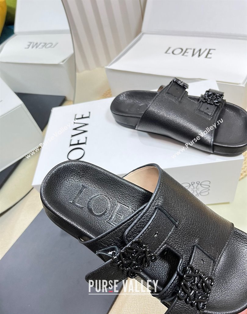 Loewe Ease Slide Sandals in Lambskin Black 2024 0506 (MD-240506103)