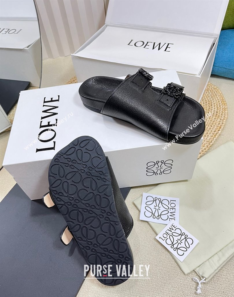 Loewe Ease Slide Sandals in Lambskin Black 2024 0506 (MD-240506103)
