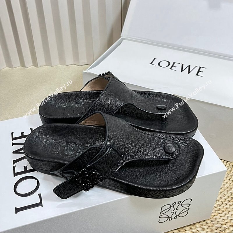 Loewe Ease Toe Post Thong Sandals in Lambskin Black 2024 0506 (MD-240506108)