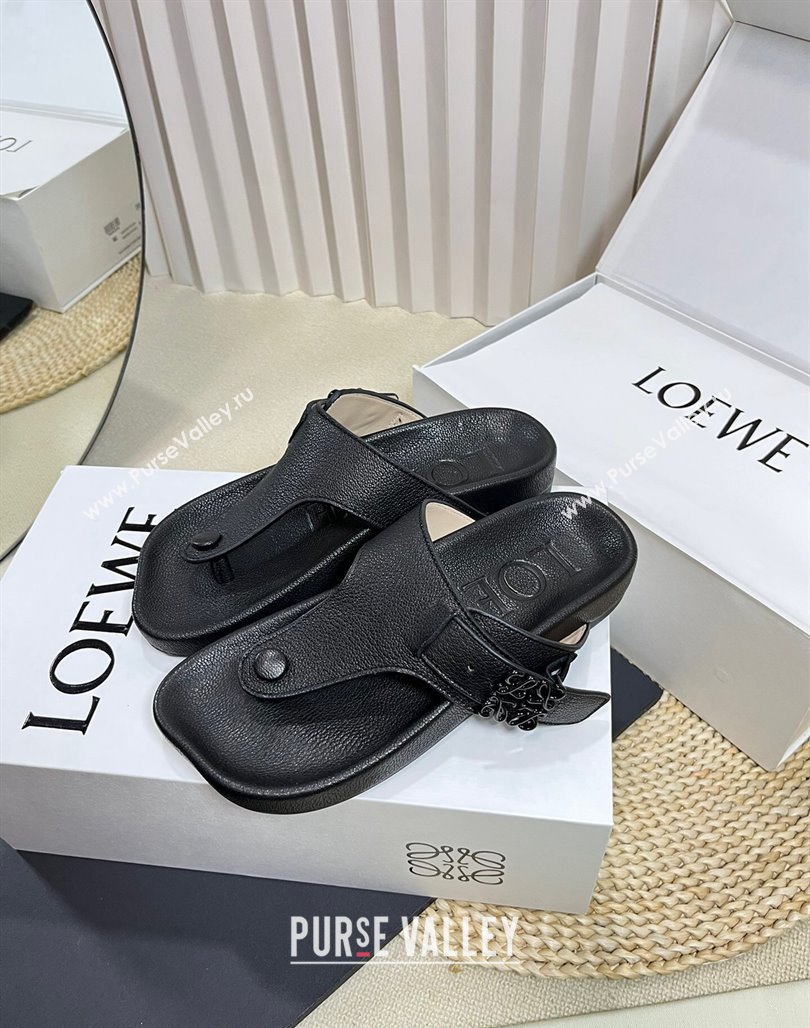 Loewe Ease Toe Post Thong Sandals in Lambskin Black 2024 0506 (MD-240506108)