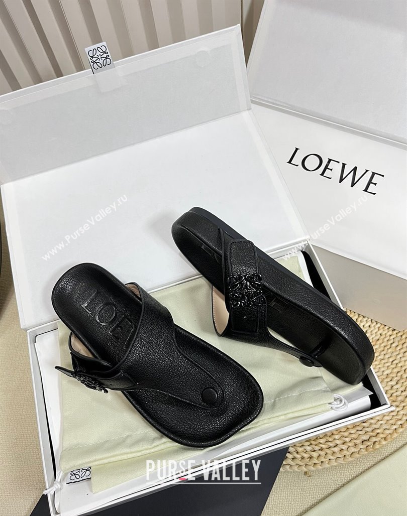 Loewe Ease Toe Post Thong Sandals in Lambskin Black 2024 0506 (MD-240506108)