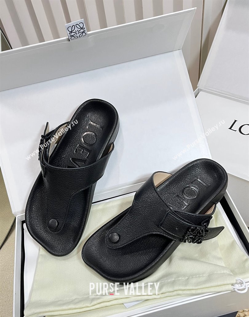 Loewe Ease Toe Post Thong Sandals in Lambskin Black 2024 0506 (MD-240506108)