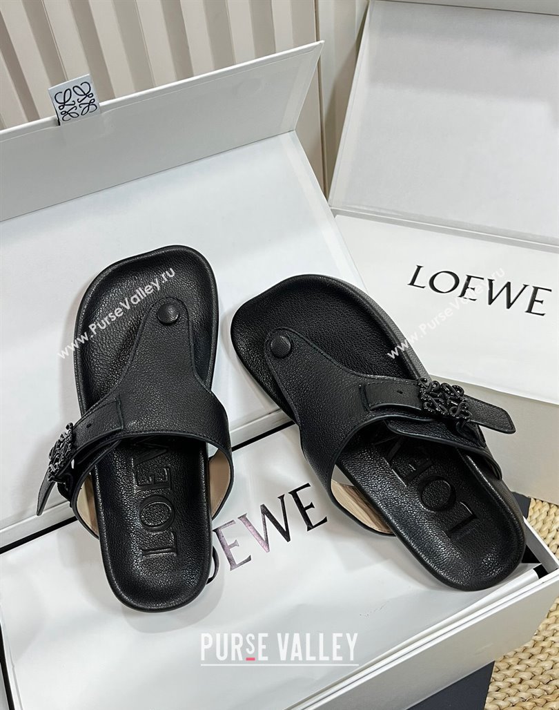 Loewe Ease Toe Post Thong Sandals in Lambskin Black 2024 0506 (MD-240506108)