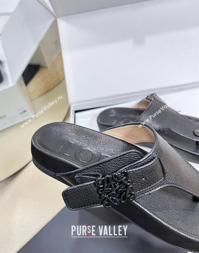 Loewe Ease Toe Post Thong Sandals in Lambskin Black 2024 0506 (MD-240506108)