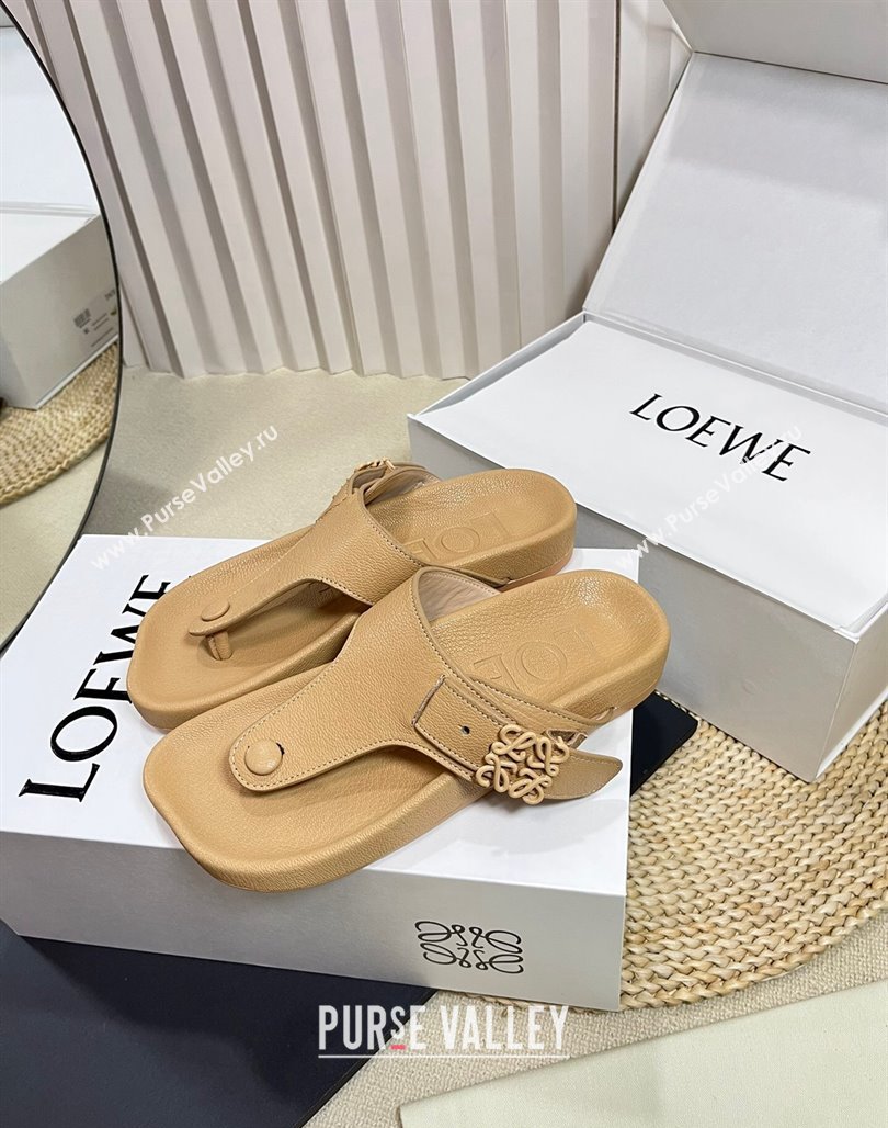 Loewe Ease Toe Post Thong Sandals in Lambskin Beige 2024 0506 (MD-240506110)