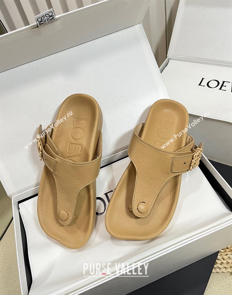 Loewe Ease Toe Post Thong Sandals in Lambskin Beige 2024 0506 (MD-240506110)