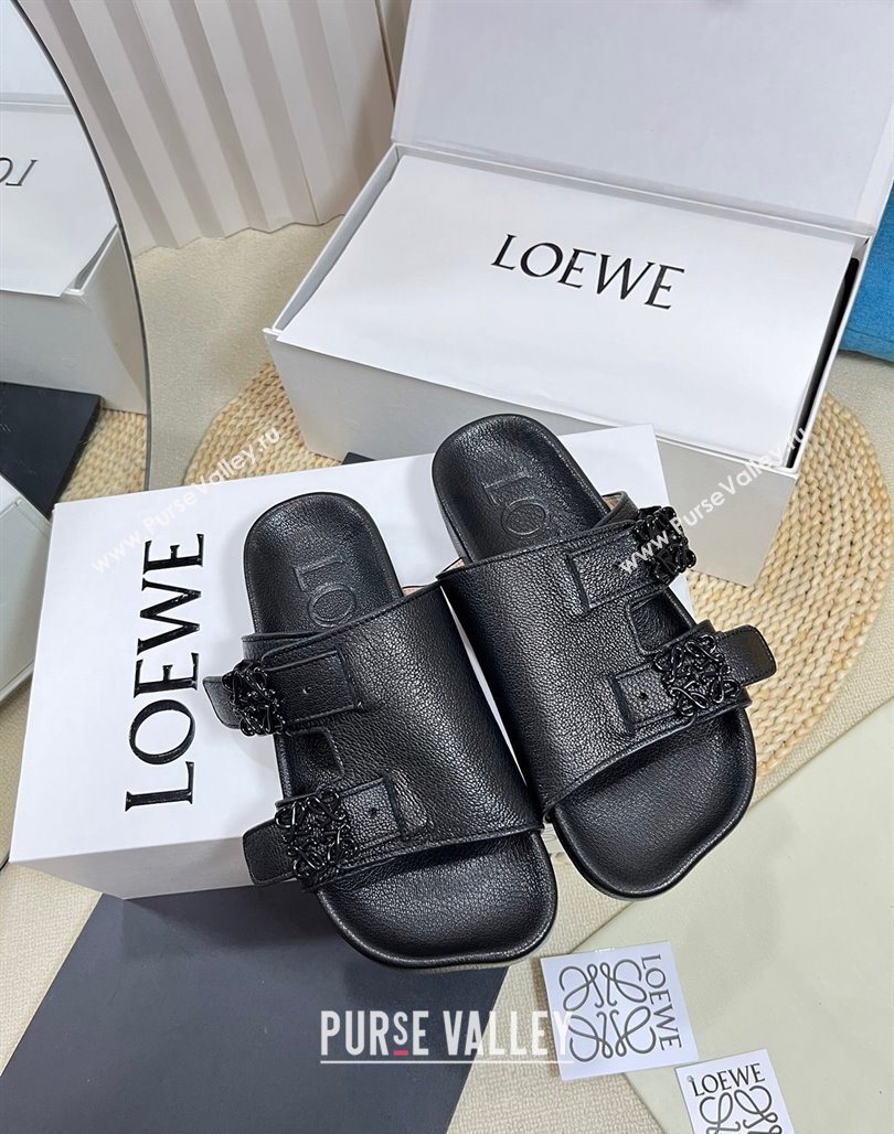 Loewe Ease Slide Sandals in Lambskin Black 2024 0506 (MD-240506103)