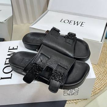 Loewe Ease Slide Sandals in Lambskin Black 2024 0506 (MD-240506103)