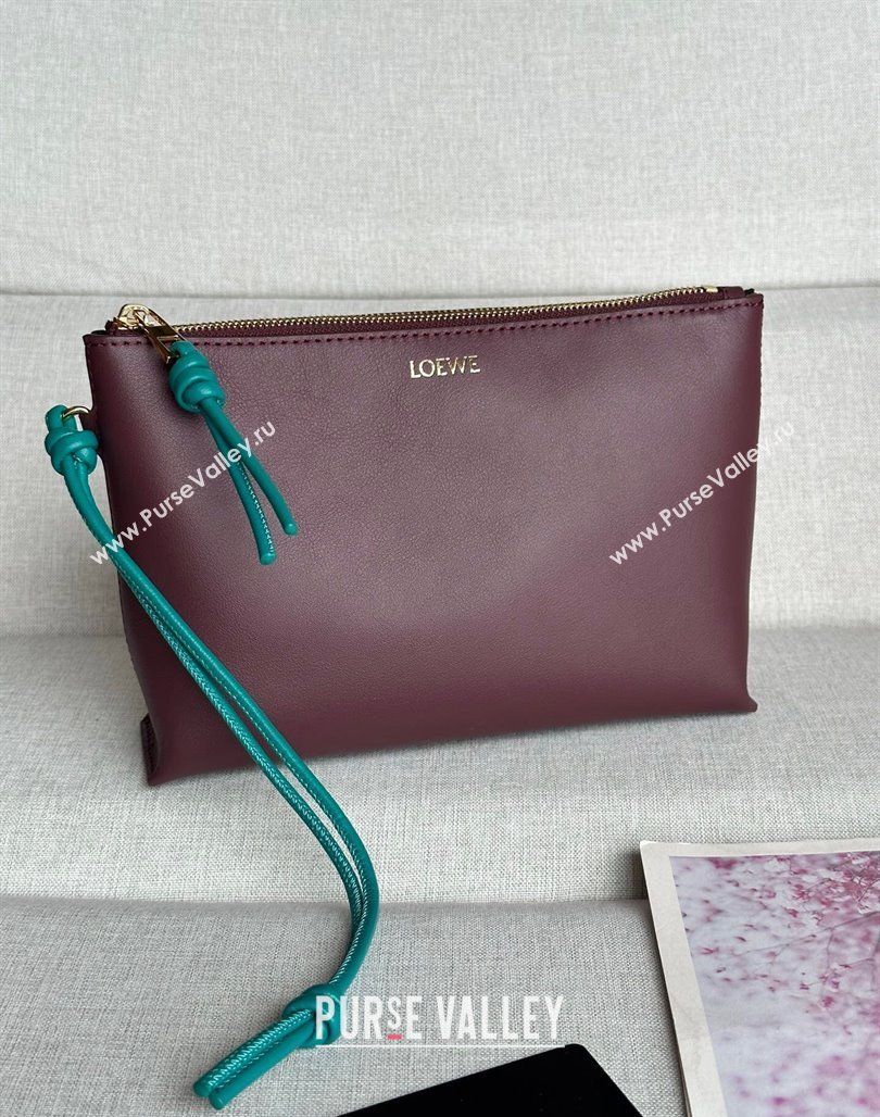 Loewe Knot T pouch in shiny nappa calfskin Burgundy 2024 3045 (nana-240527003)