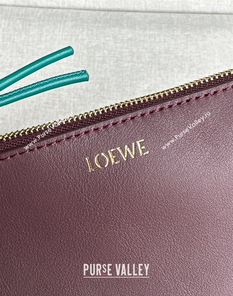 Loewe Knot T pouch in shiny nappa calfskin Burgundy 2024 3045 (nana-240527003)