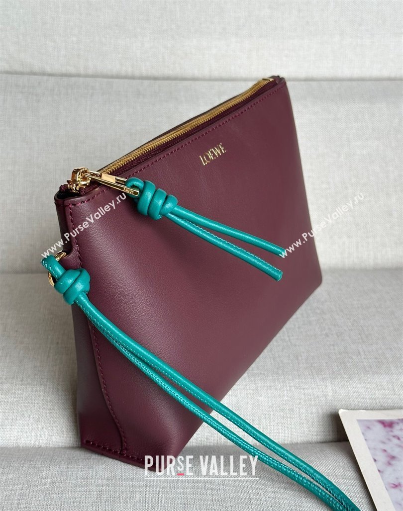 Loewe Knot T pouch in shiny nappa calfskin Burgundy 2024 3045 (nana-240527003)