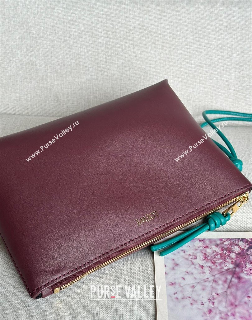 Loewe Knot T pouch in shiny nappa calfskin Burgundy 2024 3045 (nana-240527003)