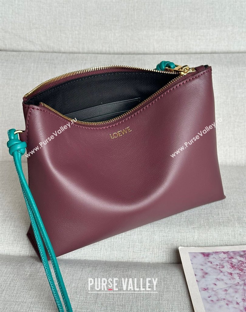 Loewe Knot T pouch in shiny nappa calfskin Burgundy 2024 3045 (nana-240527003)