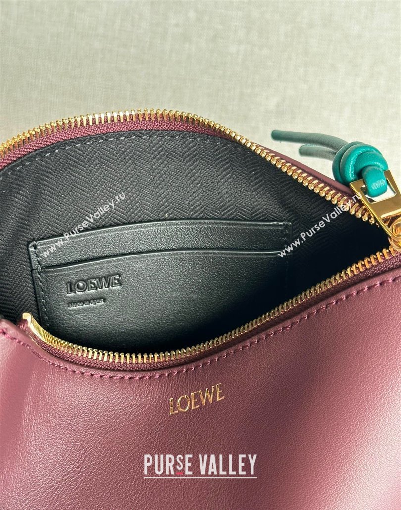 Loewe Knot T pouch in shiny nappa calfskin Burgundy 2024 3045 (nana-240527003)