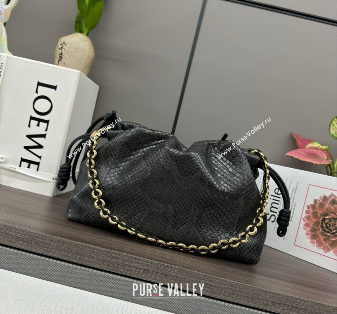 Loewe Small Flamenco Purse bag in Snakeskin Embossed Leather Black 2024 012403 (Ys-240527007)