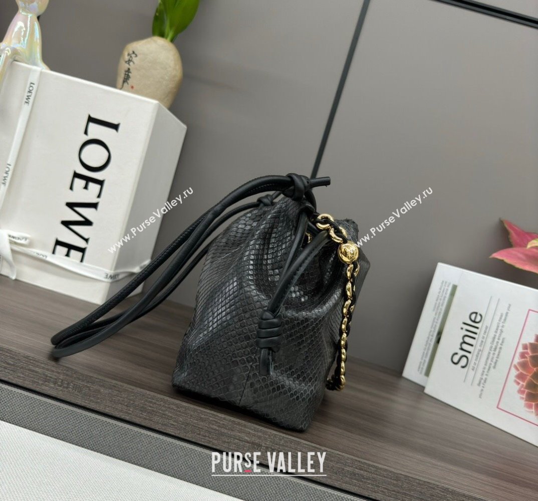 Loewe Small Flamenco Purse bag in Snakeskin Embossed Leather Black 2024 012403 (Ys-240527007)