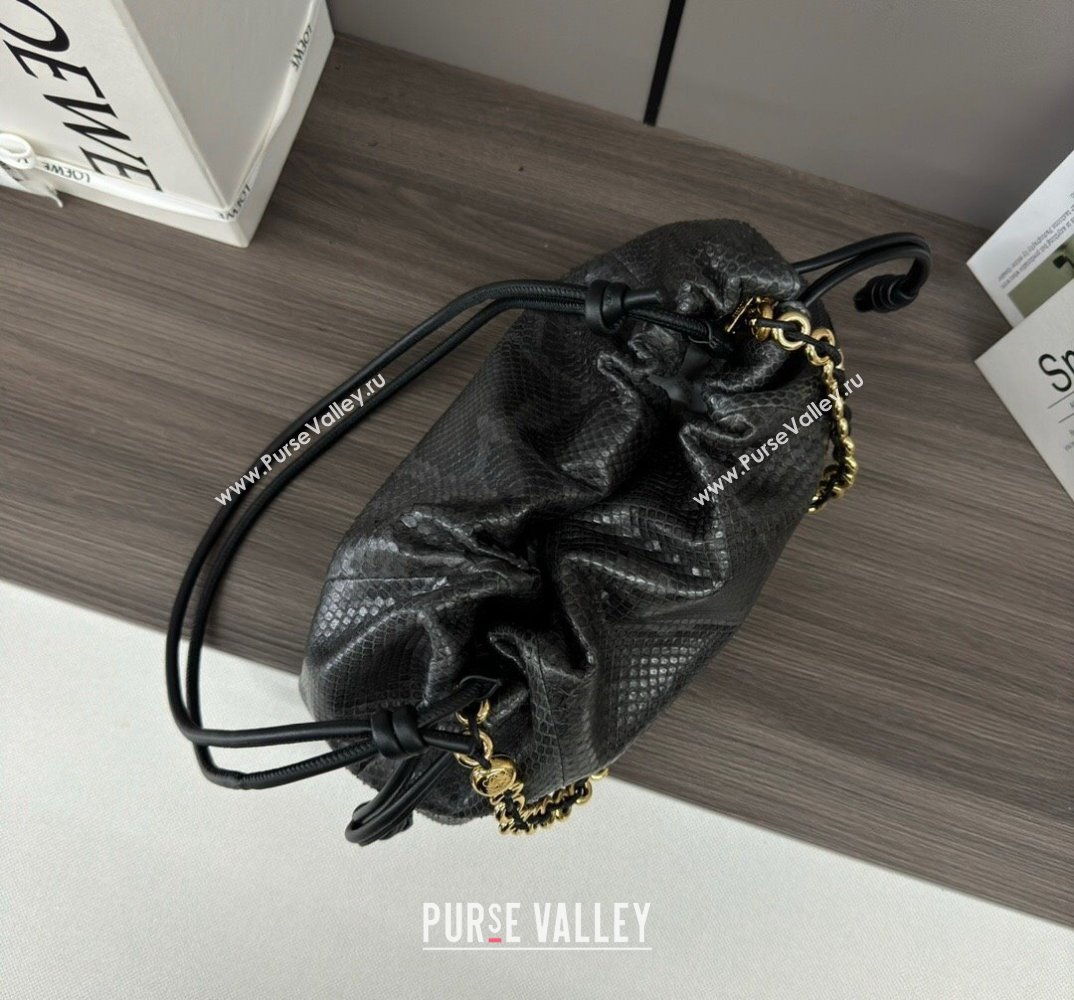 Loewe Small Flamenco Purse bag in Snakeskin Embossed Leather Black 2024 012403 (Ys-240527007)