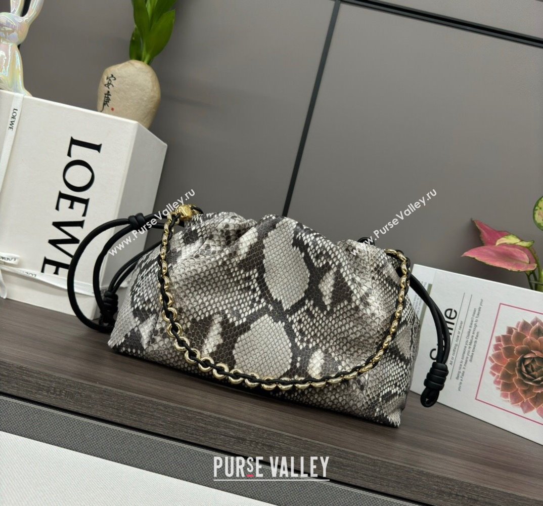 Loewe Small Flamenco Purse bag in Snakeskin Embossed Leather Grey 2024 012403 (Ys-240527008)