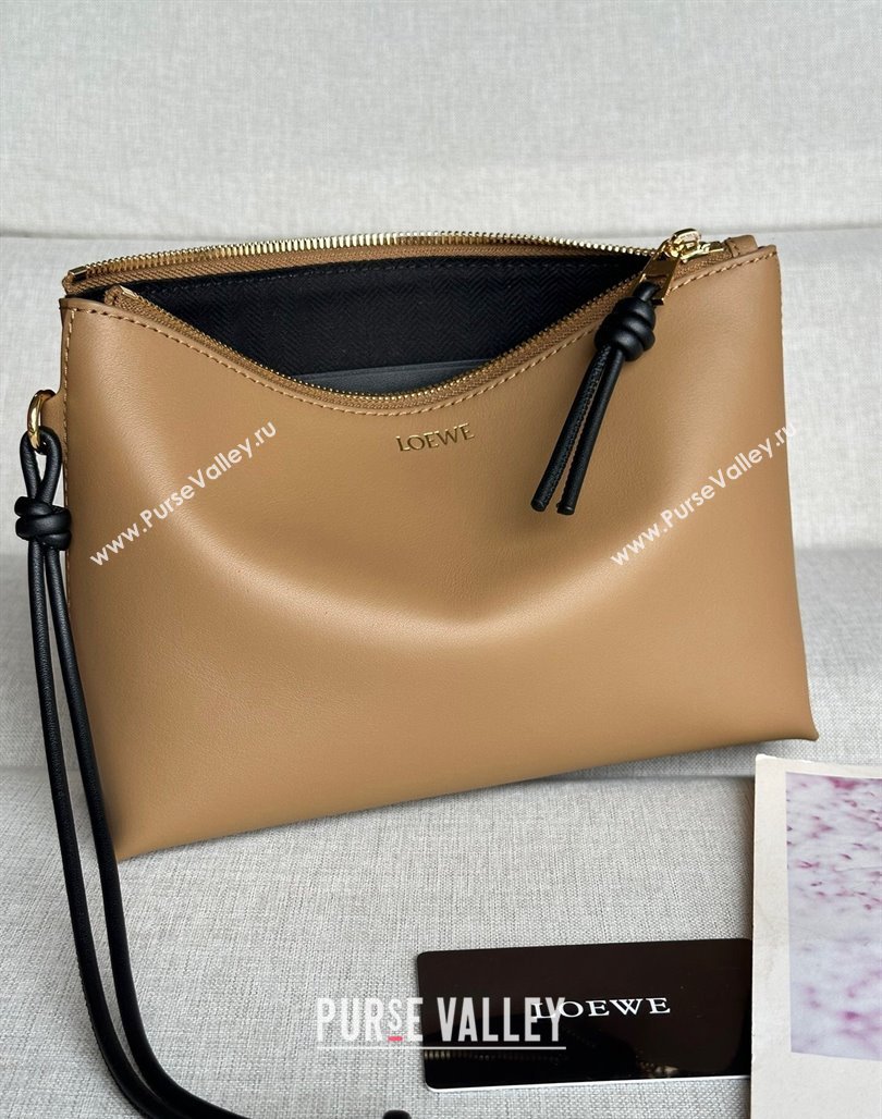 Loewe Knot T pouch in shiny nappa calfskin Light Brown 2024 3045 (nana-240527001)