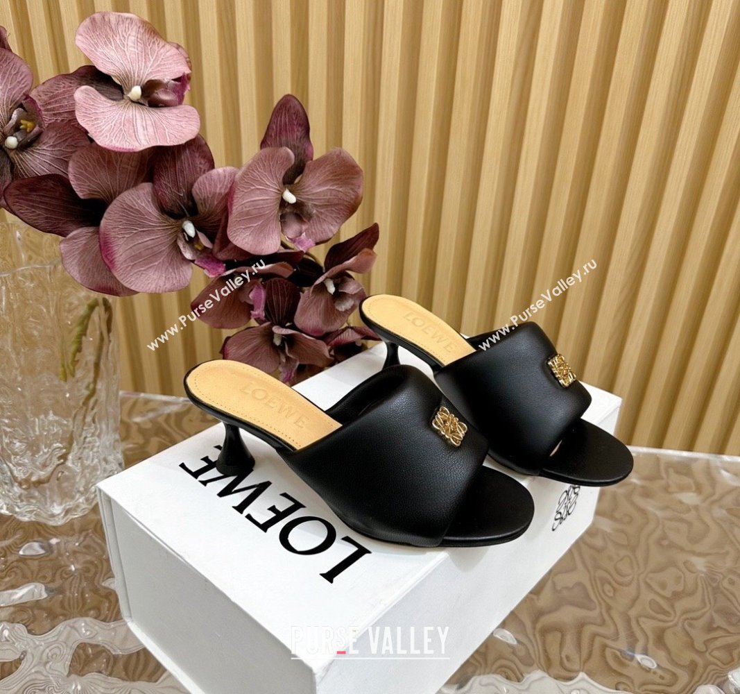 Loewe Nappa Leather Heel Slides Sandal 6cm Black 2024 0703 (KL-240703062)