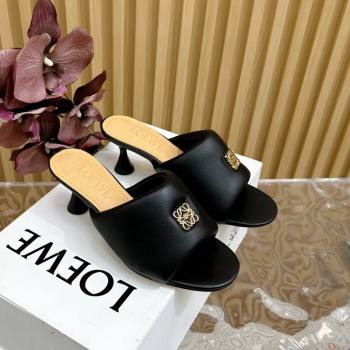 Loewe Nappa Leather Heel Slides Sandal 6cm Black 2024 0703 (KL-240703062)