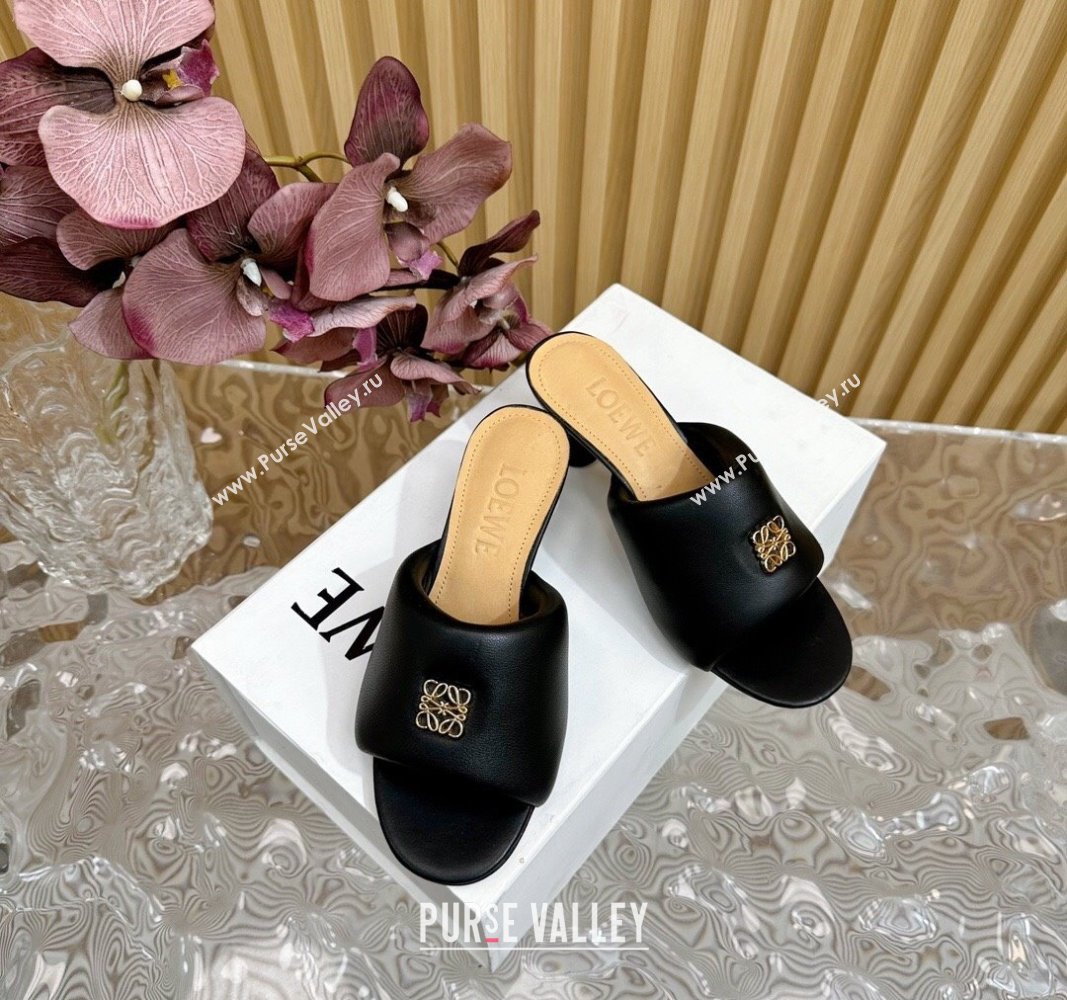 Loewe Nappa Leather Heel Slides Sandal 6cm Black 2024 0703 (KL-240703062)