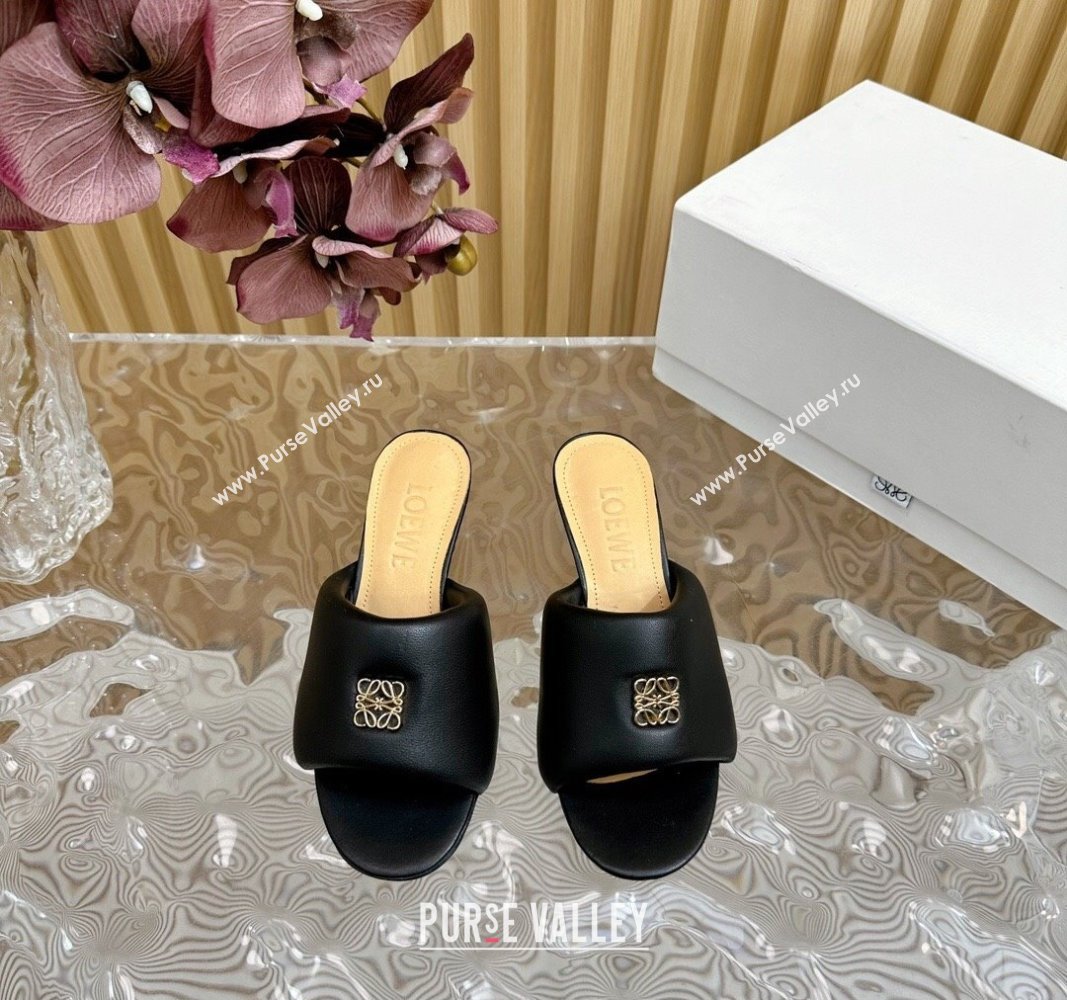 Loewe Nappa Leather Heel Slides Sandal 6cm Black 2024 0703 (KL-240703062)