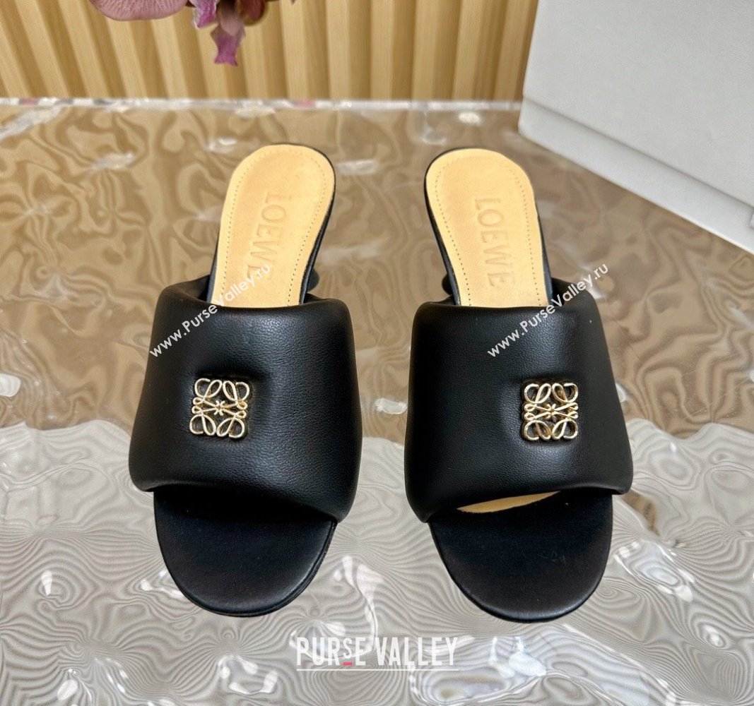 Loewe Nappa Leather Heel Slides Sandal 6cm Black 2024 0703 (KL-240703062)