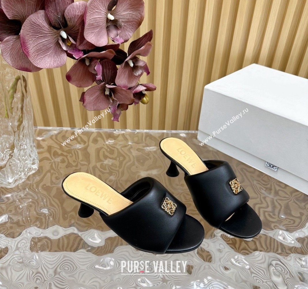 Loewe Nappa Leather Heel Slides Sandal 6cm Black 2024 0703 (KL-240703062)