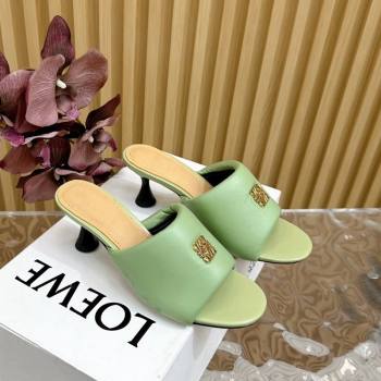 Loewe Nappa Leather Heel Slides Sandal 6cm Light Green 2024 0703 (KL-240703063)