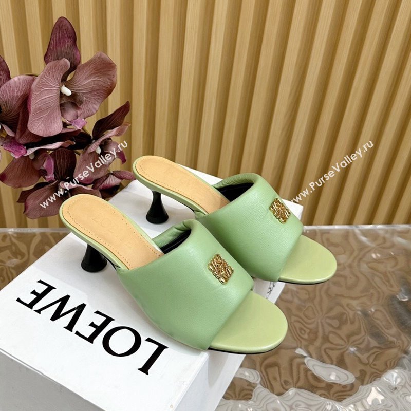 Loewe Nappa Leather Heel Slides Sandal 6cm Light Green 2024 0703 (KL-240703063)