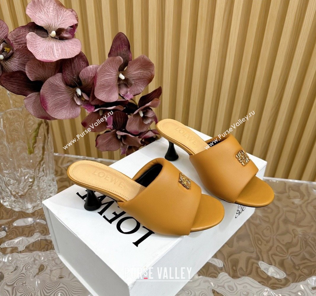 Loewe Nappa Leather Heel Slides Sandal 6cm Apricot 2024 0703 (KL-240703061)