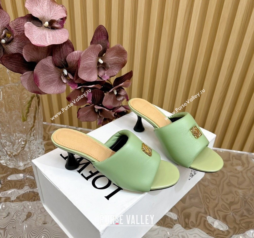 Loewe Nappa Leather Heel Slides Sandal 6cm Light Green 2024 0703 (KL-240703063)