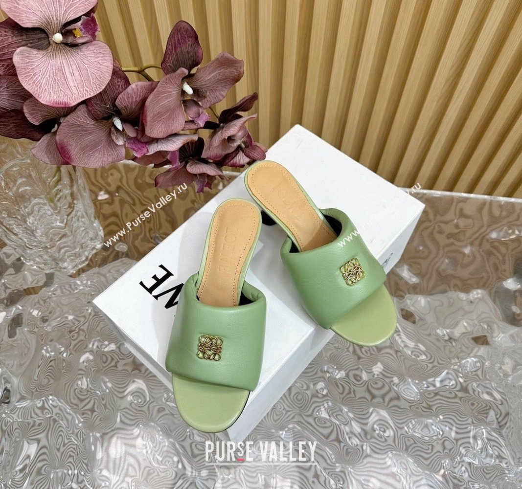 Loewe Nappa Leather Heel Slides Sandal 6cm Light Green 2024 0703 (KL-240703063)