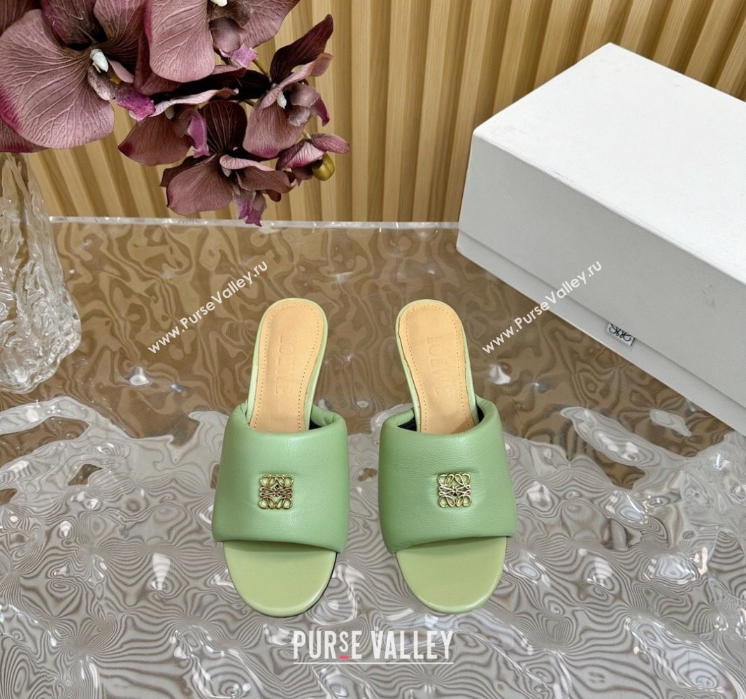 Loewe Nappa Leather Heel Slides Sandal 6cm Light Green 2024 0703 (KL-240703063)