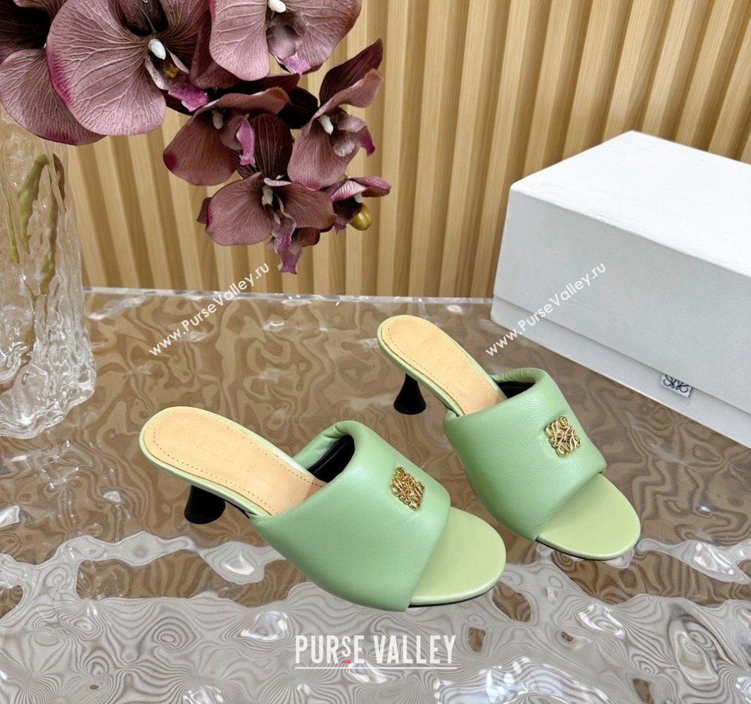 Loewe Nappa Leather Heel Slides Sandal 6cm Light Green 2024 0703 (KL-240703063)