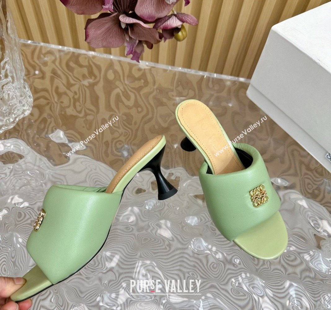 Loewe Nappa Leather Heel Slides Sandal 6cm Light Green 2024 0703 (KL-240703063)