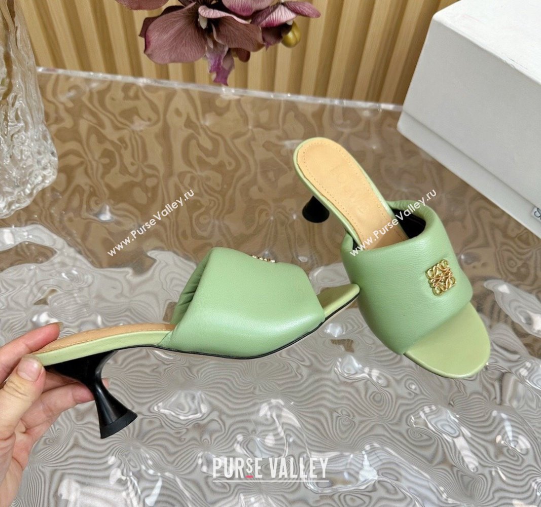 Loewe Nappa Leather Heel Slides Sandal 6cm Light Green 2024 0703 (KL-240703063)