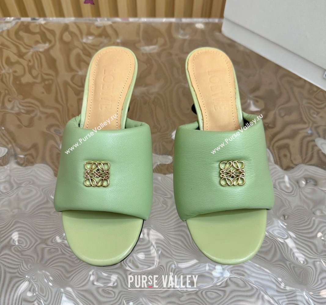 Loewe Nappa Leather Heel Slides Sandal 6cm Light Green 2024 0703 (KL-240703063)