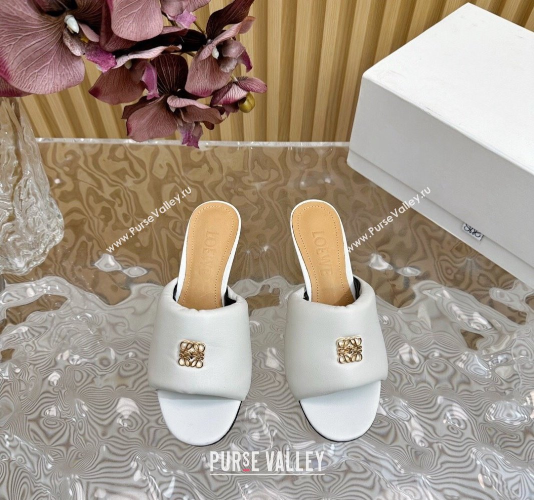 Loewe Nappa Leather Heel Slides Sandal 6cm White 2024 0703 (KL-240703064)