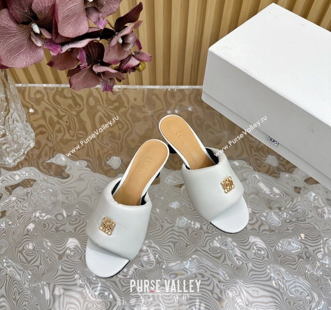 Loewe Nappa Leather Heel Slides Sandal 6cm White 2024 0703 (KL-240703064)