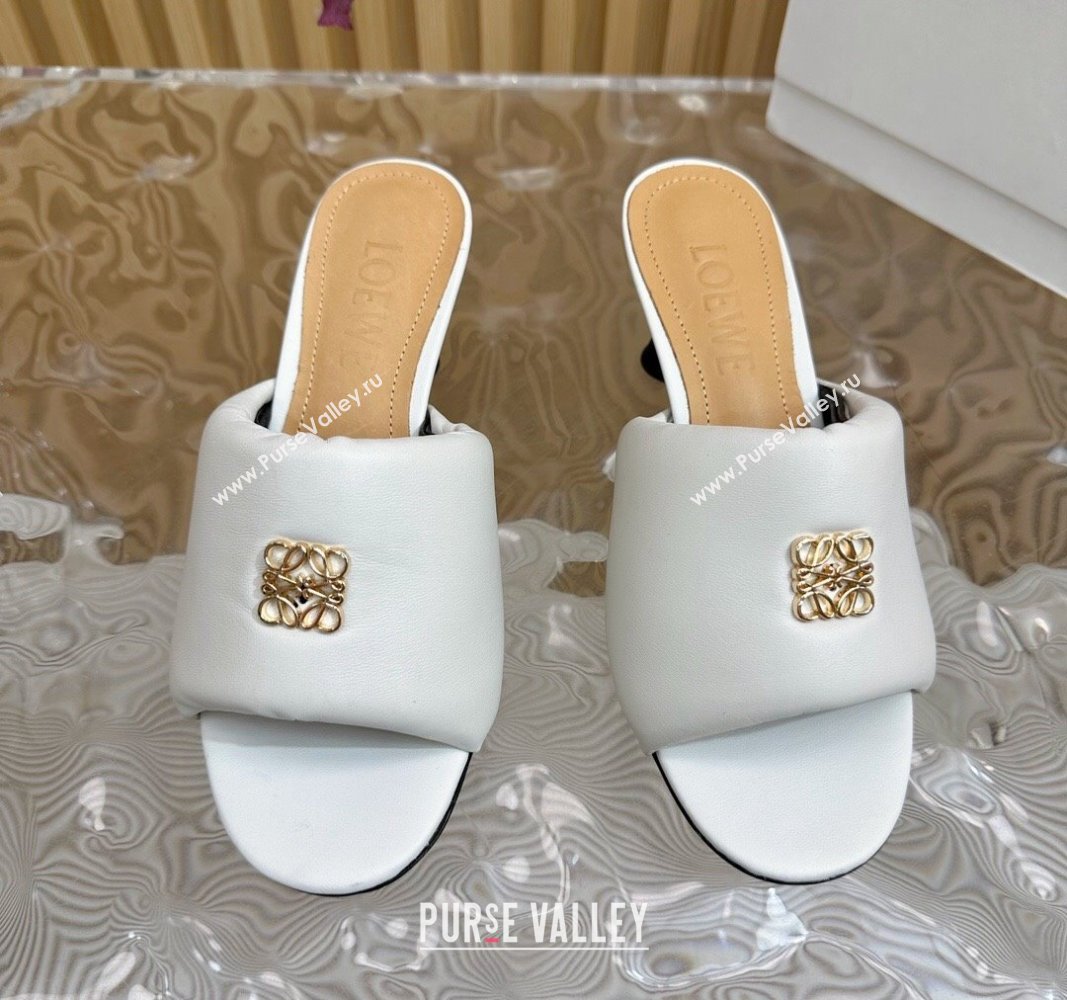 Loewe Nappa Leather Heel Slides Sandal 6cm White 2024 0703 (KL-240703064)