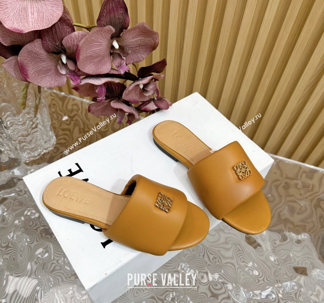 Loewe Nappa Leather Flat Slides Sandal Apricot 2024 0703 (KL-240703065)