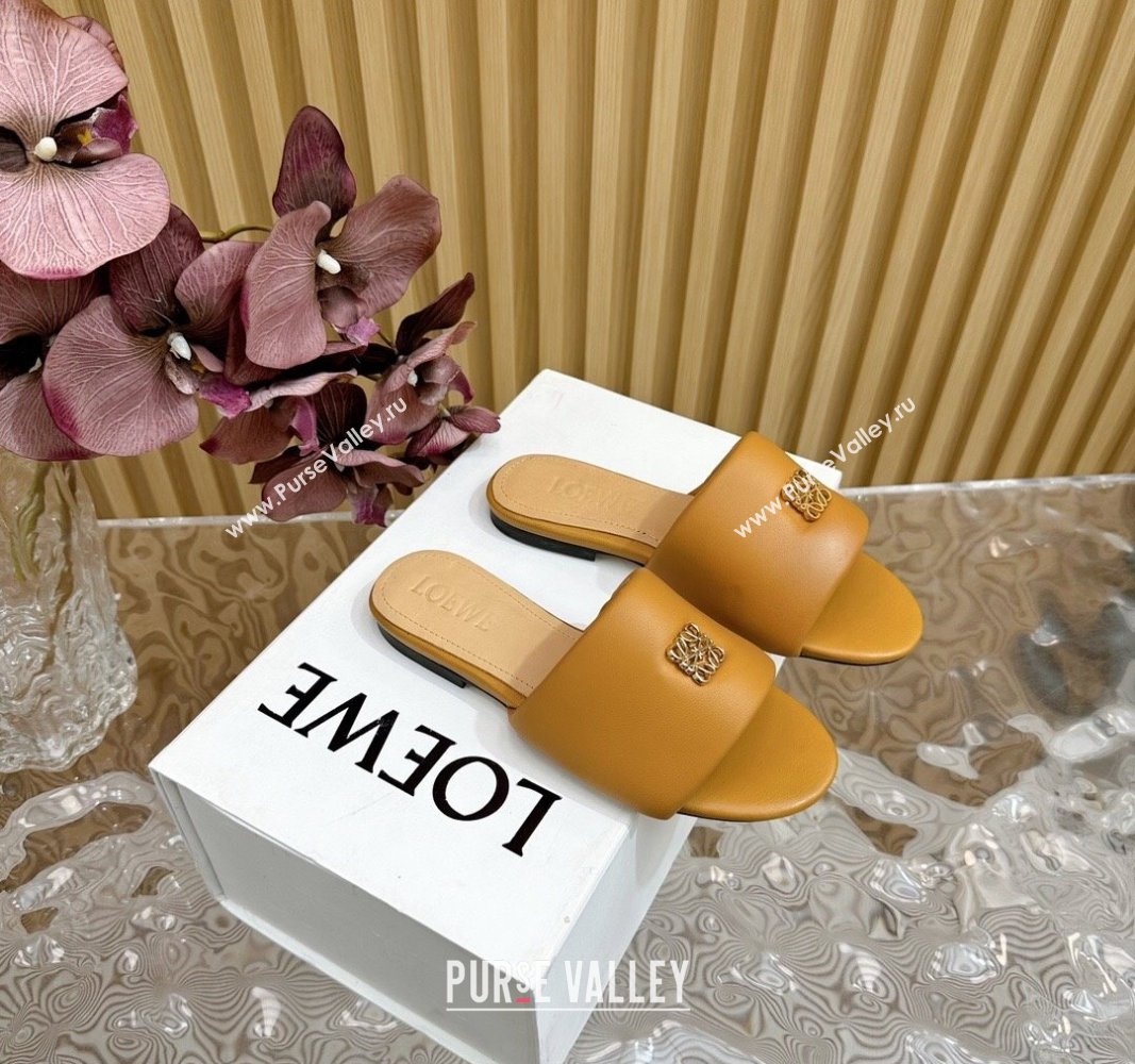 Loewe Nappa Leather Flat Slides Sandal Apricot 2024 0703 (KL-240703065)