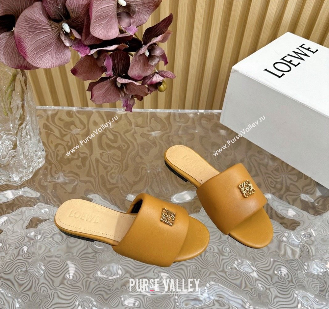 Loewe Nappa Leather Flat Slides Sandal Apricot 2024 0703 (KL-240703065)