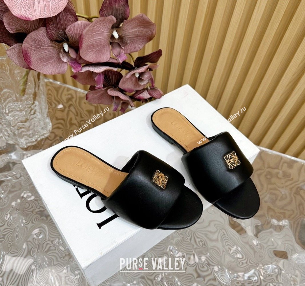 Loewe Nappa Leather Flat Slides Sandal Black 2024 0703 (KL-240703066)