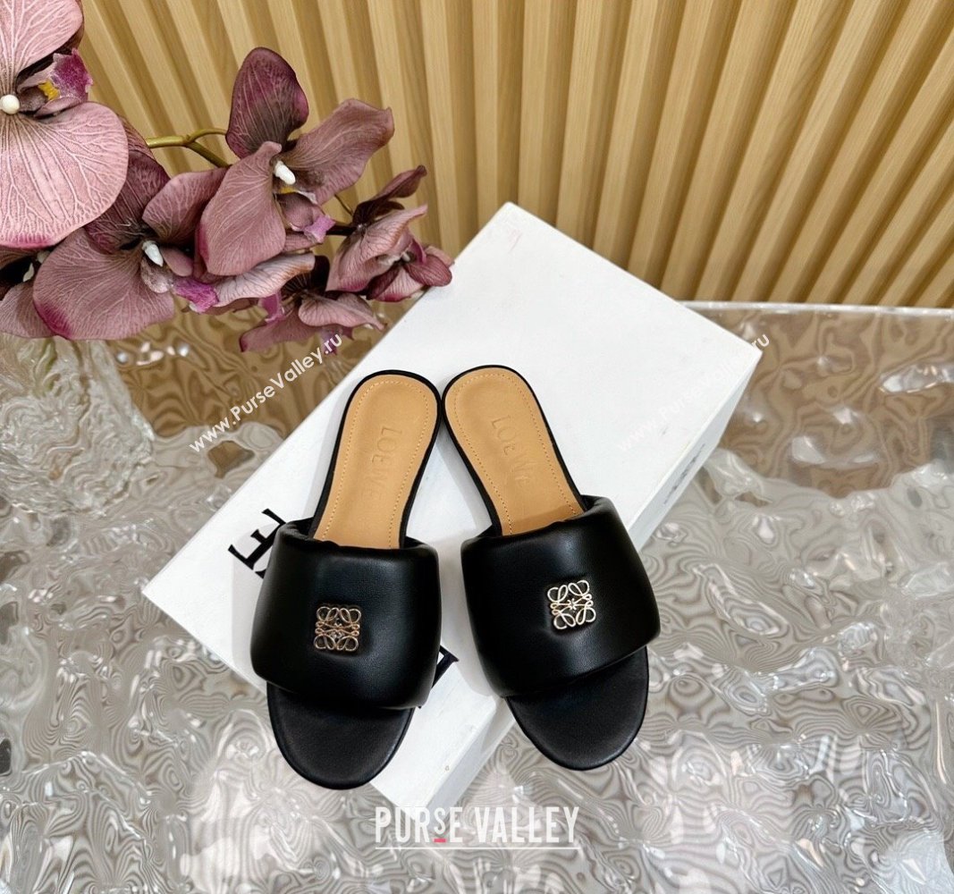 Loewe Nappa Leather Flat Slides Sandal Black 2024 0703 (KL-240703066)